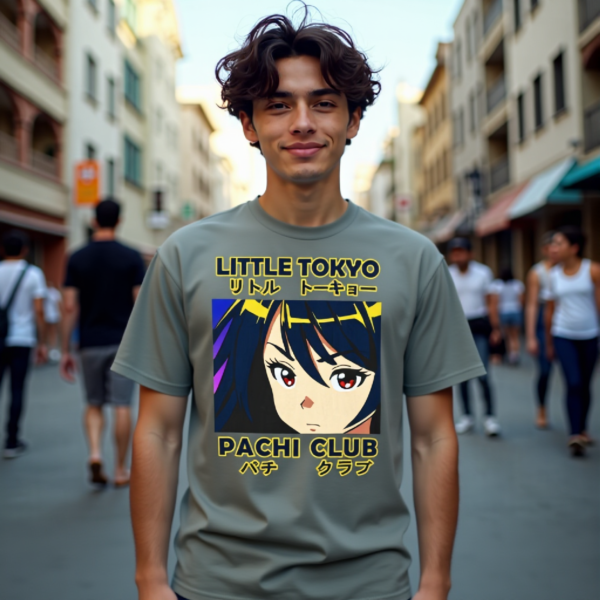 Little Tokyo Pachi Club Heavyweight Graphic T-Shirt | Anime Girl with text